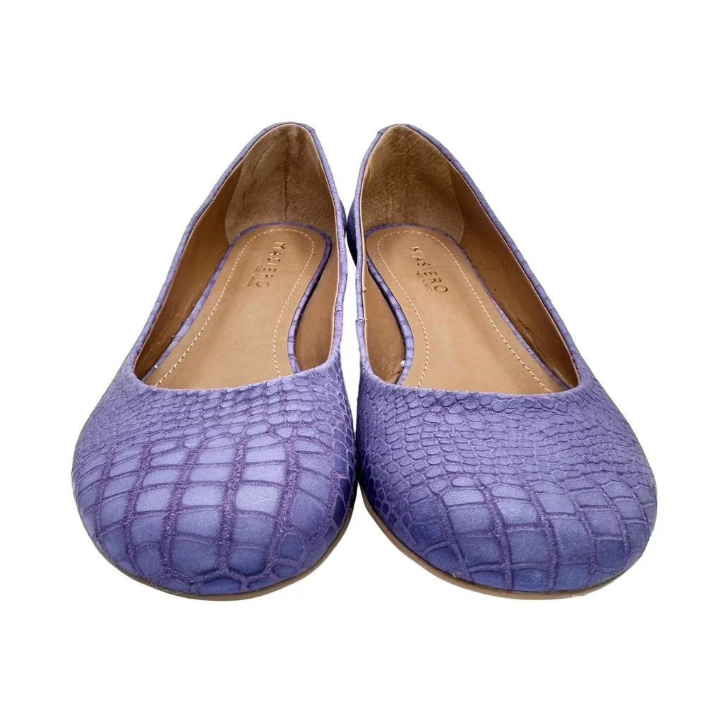 Masiero | Women | Lavender Croc Embossed Round Toe Leather Flats | Size 7